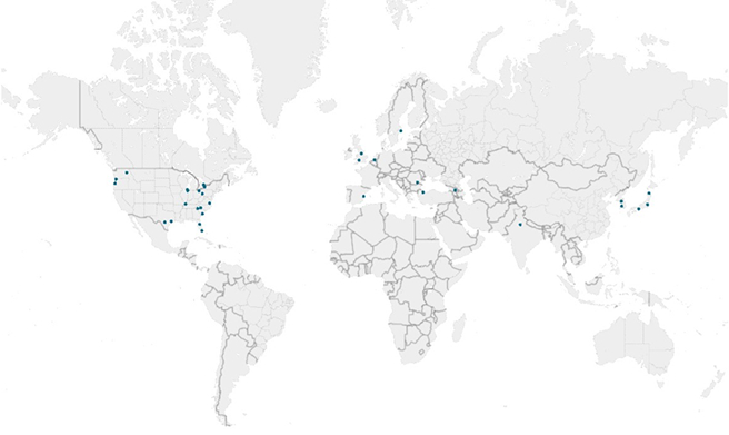 World map with sites using Elekta Esprit